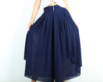 Chiffon Wide Leg Trousers: Oversized Elastic Waist Skirt Pants