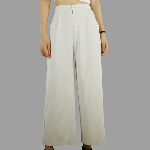 Cropped Pants for Women Wide Leg Linen Pants Elastic Waist - Etsy