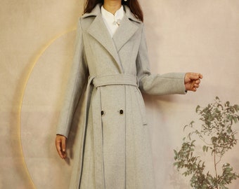 Wool Coat women, Long Wool Jacket, Coat dress, Winter Coat, wool Trench Coat, Full Length coat, maxi coat, Belt Coat, Handmade Coat(Y1139)