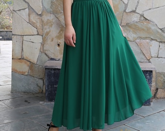 Chiffon Maxi Skirt: Women's A-Line Long Skirt, Elastic Waist