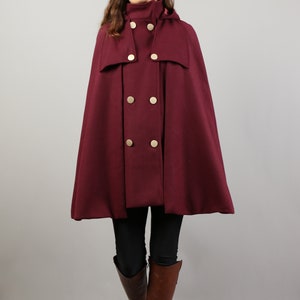 Hooded Wool Cape Coat: High Neck Winter Poncho Jacket