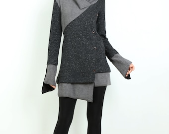Asymmetrical Knit Tunic Dress: Oversized Patchwork Sweater, Plus Size