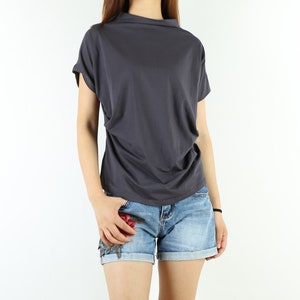 Short sleeve tshirt, yoga shirt, high neck cotton top, black white sports t-shirt, summer t-shirt(Y1039)