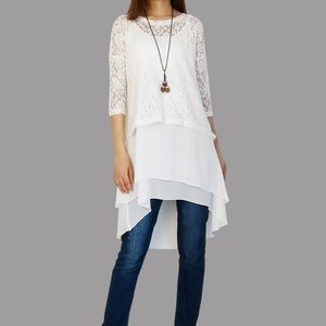 Tunic tops for women, 3/4 Sleeve lace top, maternity tunic dress, oversize chiffon strap dress, plus size t-shirt(Q1023)