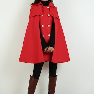 Wool Cape Coat with Hood: High Neck Winter Poncho