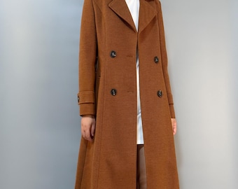 Long Wool Belted Coat: Handmade Winter Trench Coat Dress