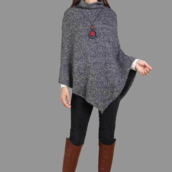 Knits poncho women, boho wool shawl, wrap sweater, cape top(P1082)