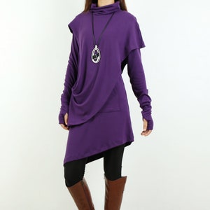 Thumb hole Sleeves tunic dress, Cotton dress, High Neck Asymmetric T-shirt, Long Sleeve Tunic Top, Oversized T-shirt Customized(Y1087)