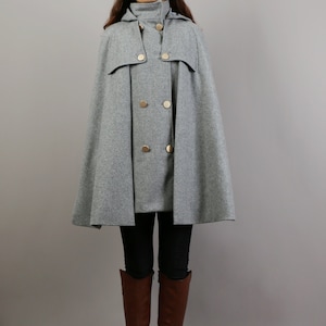 Black Wool Cape Coat Women, Belted Wool Cape Coat With Black Wool Cape Coat Women, Belted Wool Cape Coat With