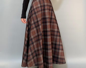 Wool Blend Plaid Maxi Skirt: High Waist Winter Style