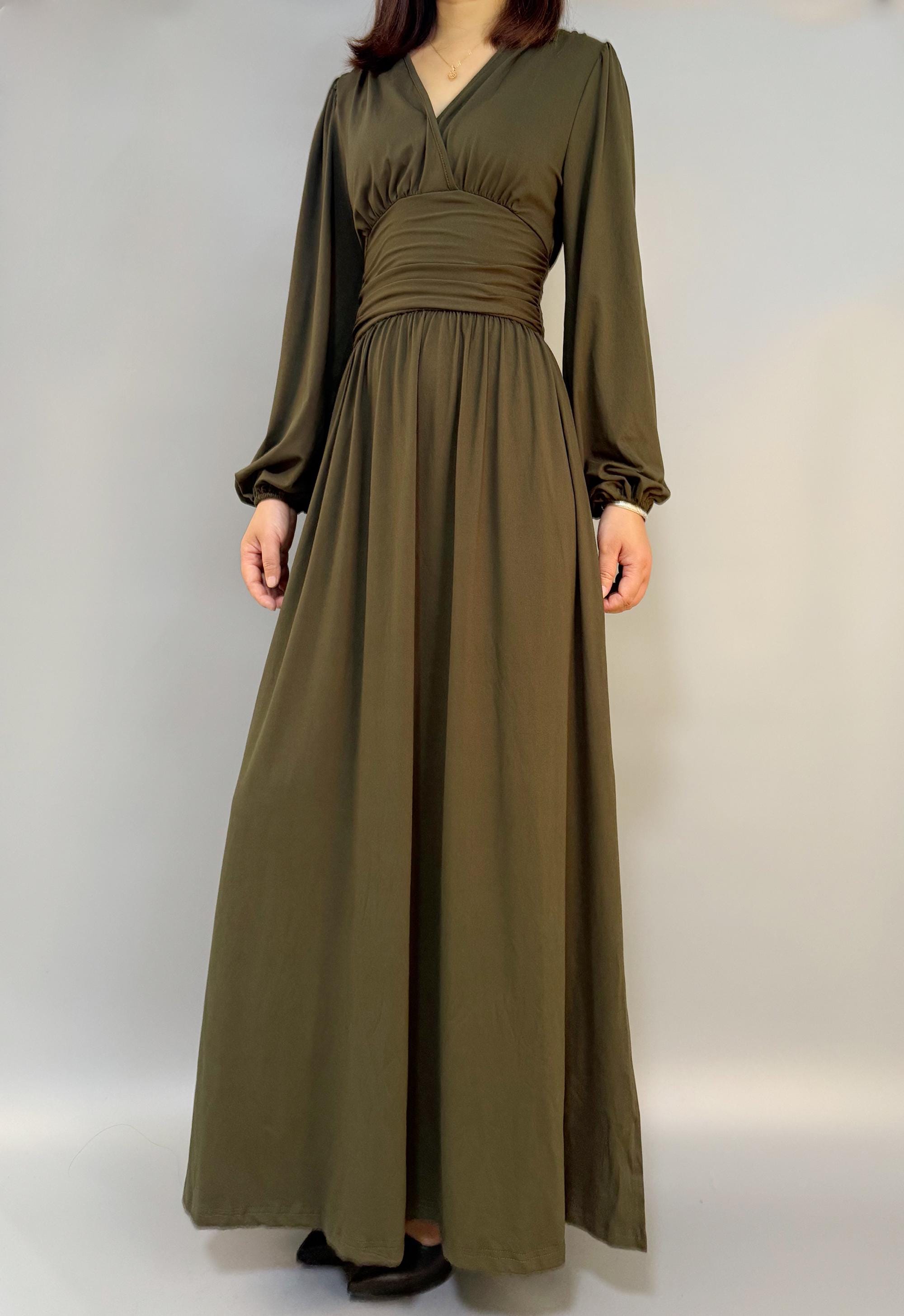 Army Green Maxi Dress, Elegant V-neck Evening Gown - Etsy Israel