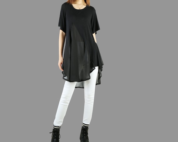 Modal and Chiffon Tunic Top, Yoga T-shirt, Short Sleeve Tunic