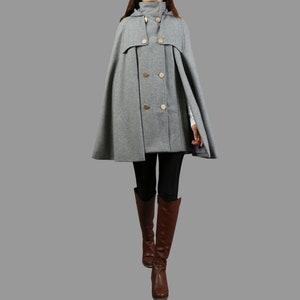 Kapuzen Woll Cape Mantel: Winter Poncho Jacke mit Stehkragen