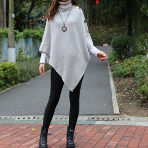Turtleneck shawl, sweater poncho women, boho shawl, pullover sweater, cape top, high neck sweaters cape(P1086)