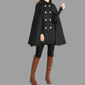 Cape coat Women, wool poncho jacket, wool cloak coat, wool shawl winter coat, vintage cape(Y1106)