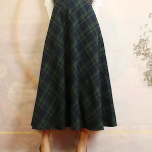 Wool Plaid Midi Skirt: High Waist Winter Skirt
