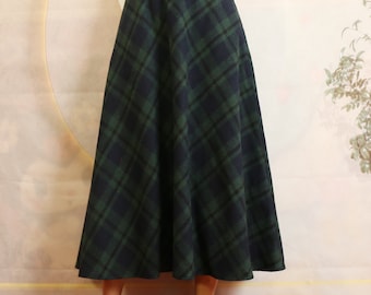 Wool Plaid Midi Skirt: High Waist Winter Skirt