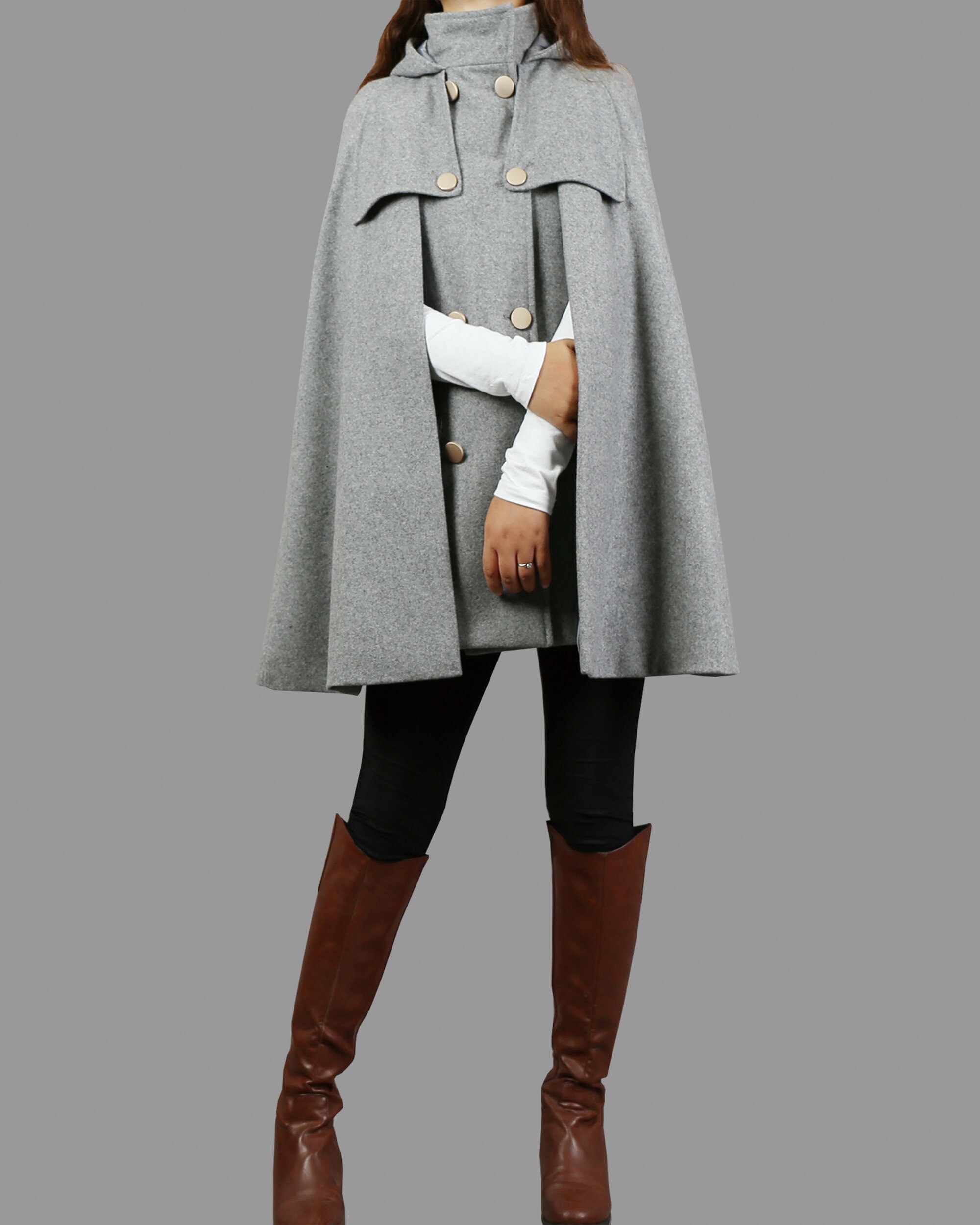 Eaphi】High-neck Wool Cape Coat