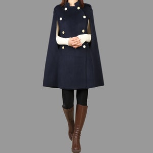 Wool Cape Coat: Double Breasted Winter Poncho Jacket