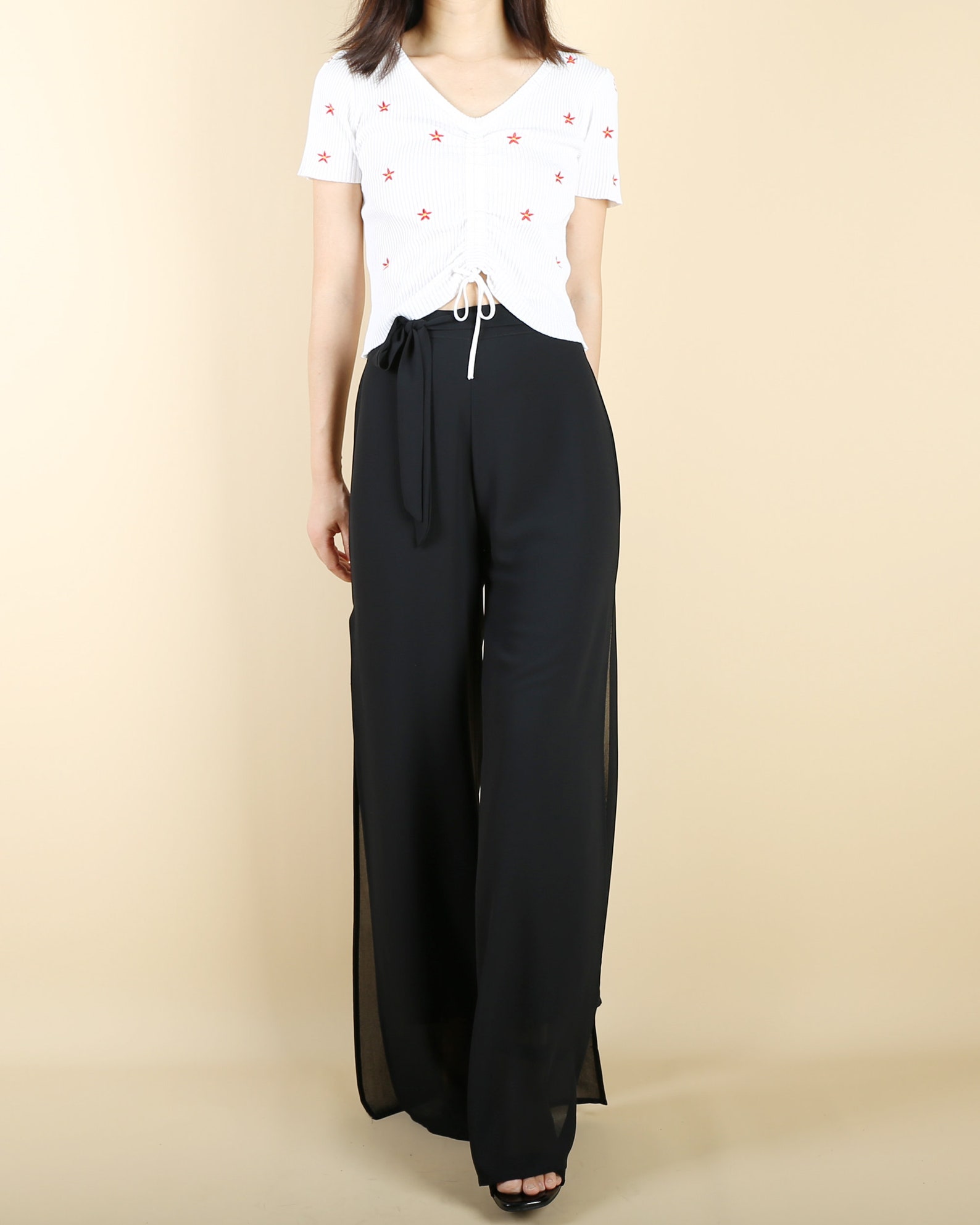 Pantalon Large Plissé En Mousseline De Soie Pour Femme, Noir, Blanc, Haute élasticité, Solide, Décontracté, Culotte De Plage Pour Femme, été, Nouveau