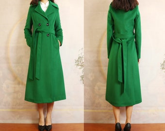 Long Wool Belted Coat: Handmade Winter Trench Coat Dress
