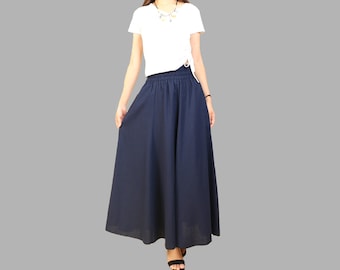 Linen Maxi Skirt: High Waist Flared Skirt with Pockets