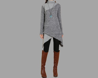 Asymmetrical sweater tunic dress, Pullover sweater women, long sweaters, plus size sweatshirt, oversized casual customized knit top(Y1101)