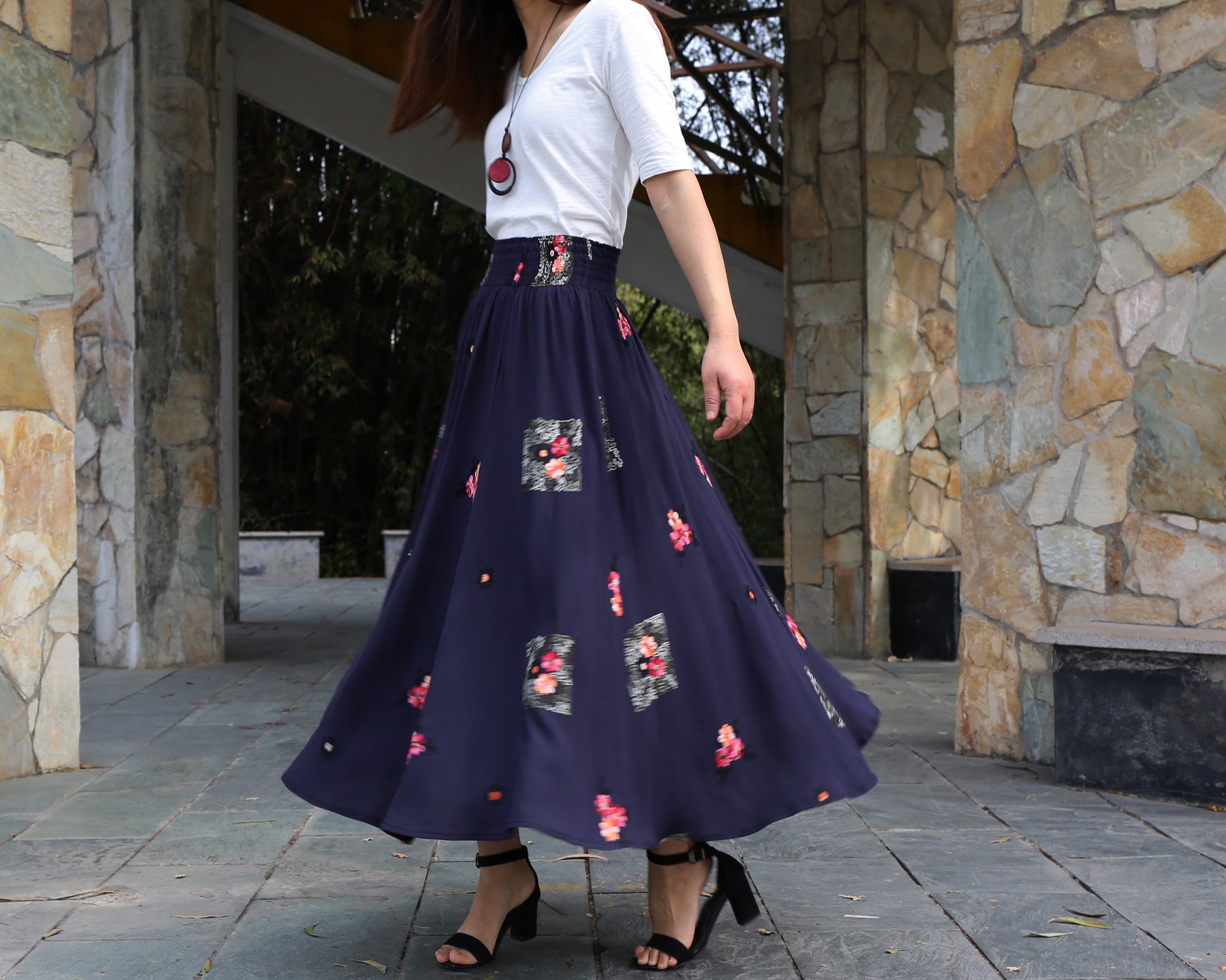 Embroidery Skirt, Cotton Skirt, High Waist Skirt, Maxi Skirt