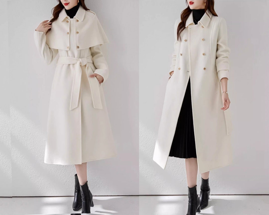 Cape Coat Wool Coat Women White Coat Long Wool Jacket Coat Etsy