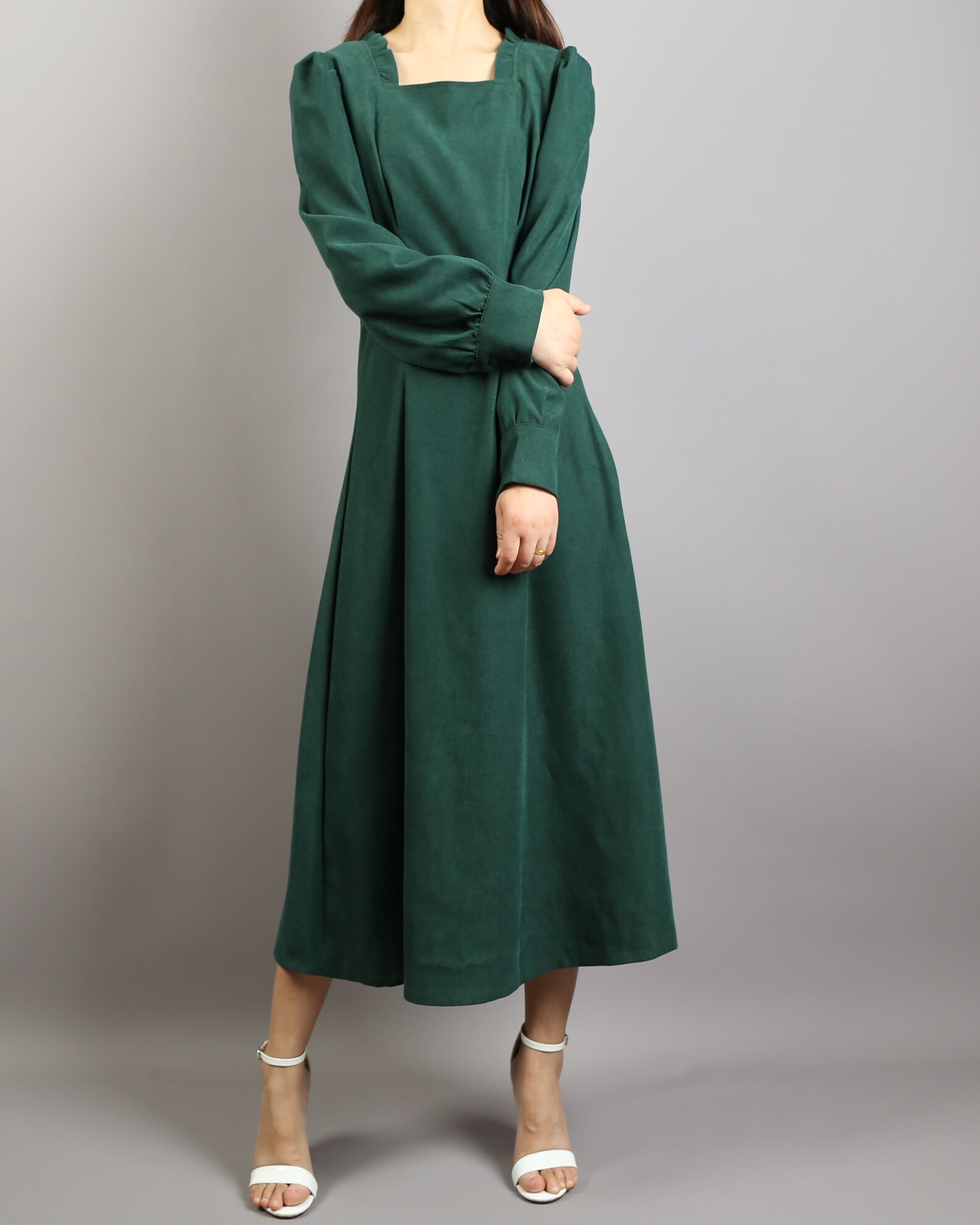 Women's Vneck Dress Midi Dress Corduroy Dress Long Etsy