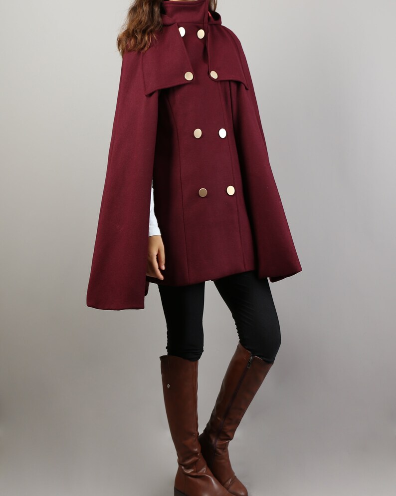Cape Coat With Hood Wool Poncho Jacket High Neck Coat Wool | Etsy