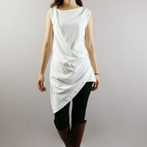 Asymmetrical Cotton Tunic Top: Sleeveless Draped Design