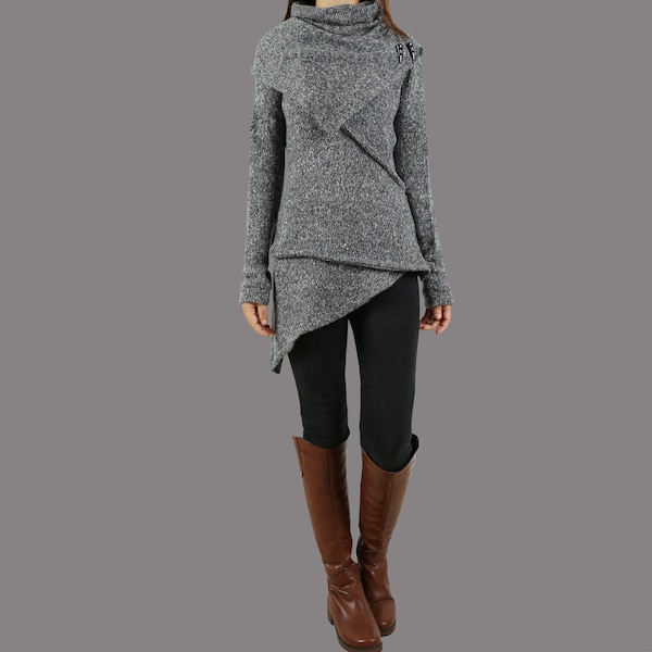 Maglioni asimmetrici, maglione pullover, top in maglia asimmetrici, t-shirt a maniche lunghe, top con collo a poncho (Y1081)