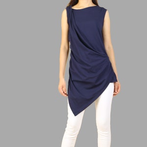 Asymmetrical Cotton Tunic Top: Sleeveless Draped Design
