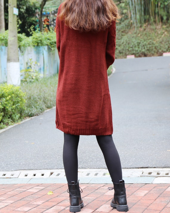 Turtle Neck Sweater Dress: Long Acrylic Knit Pullover