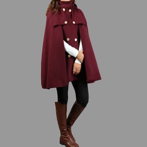 Black Wool Cape Coat Women, Belted Wool Cape Coat With
