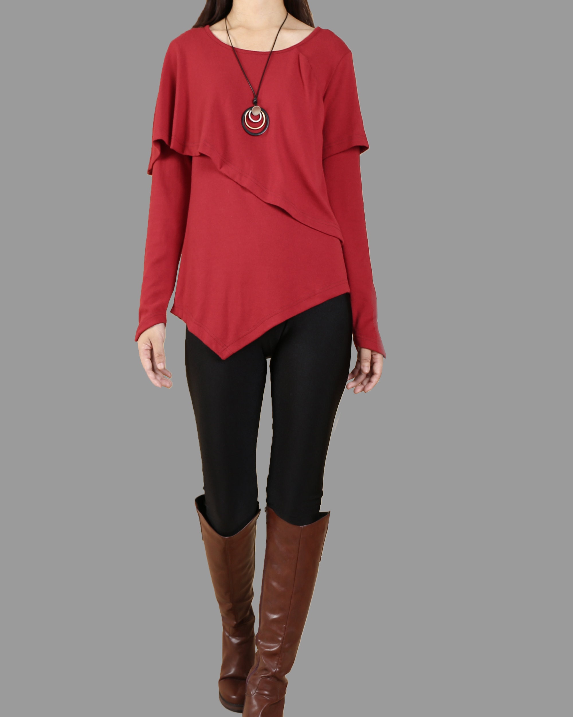 T-shirts for Women, Asymmetrical Layered T-shirt, Long Sleeve 