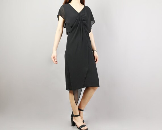 Black Chiffon Asymmetrical Dress: V-neck Tunic - Etsy Ireland