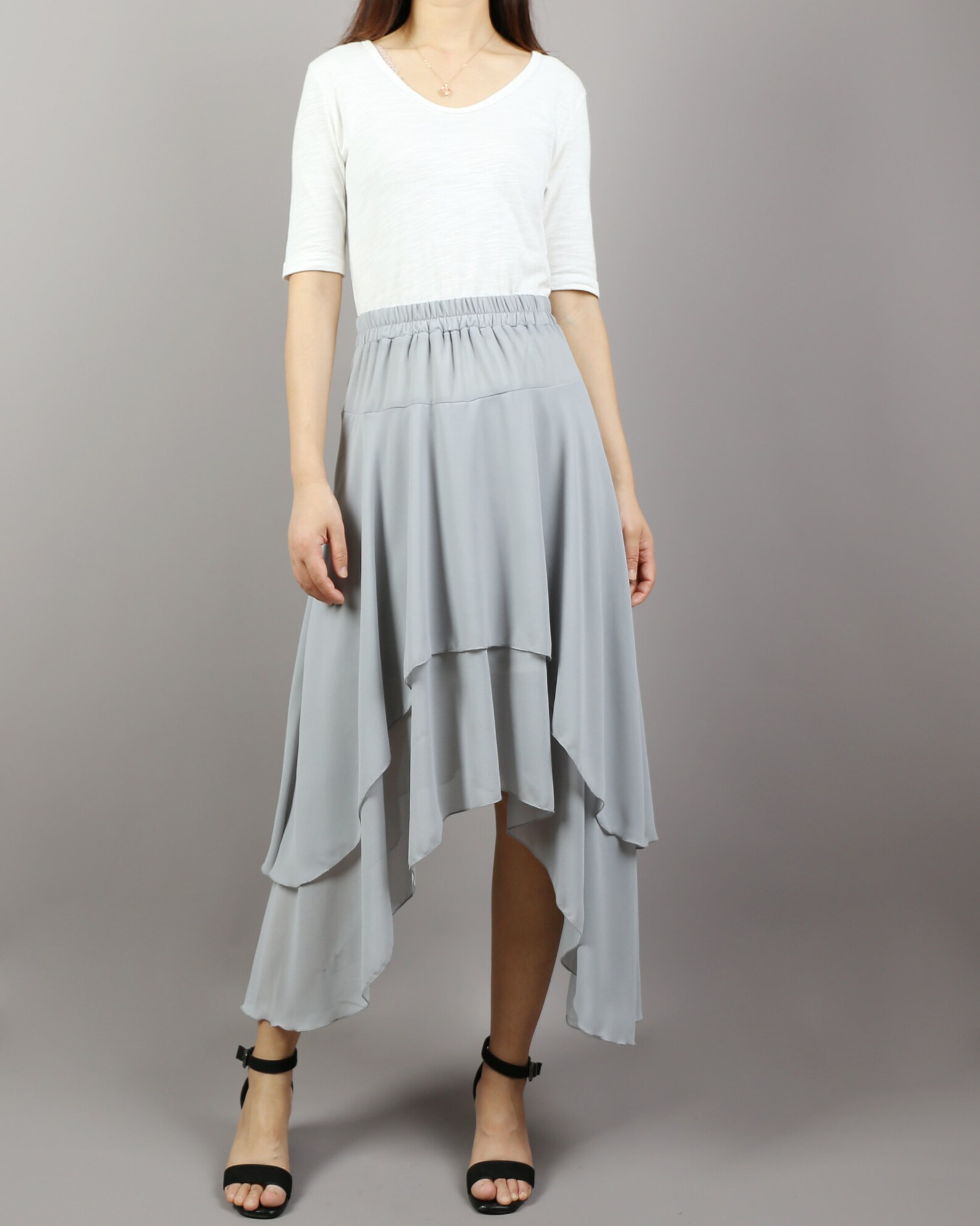 Women's Asymmetrical Skirt, Chiffon Skirt, Elastic Waist Skirt
