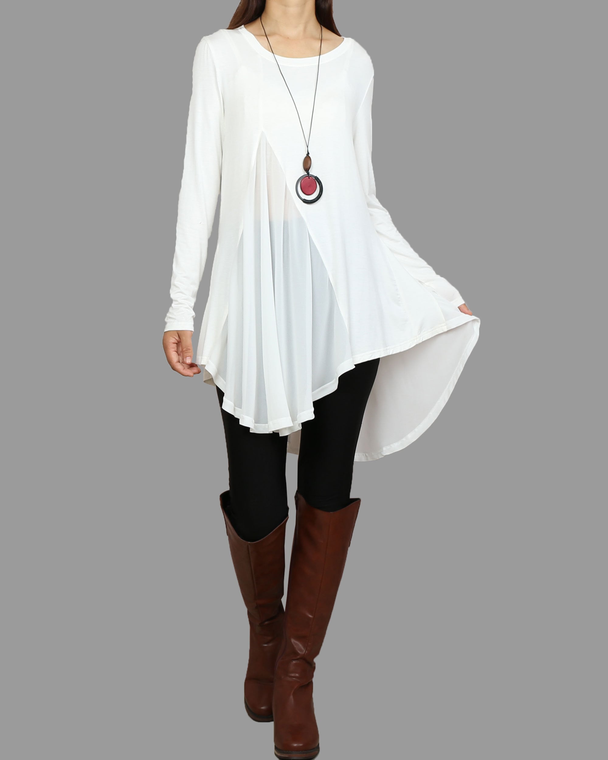 Modal and Chiffon Tunic Top, Yoga T-shirt, Long Sleeve Tunic