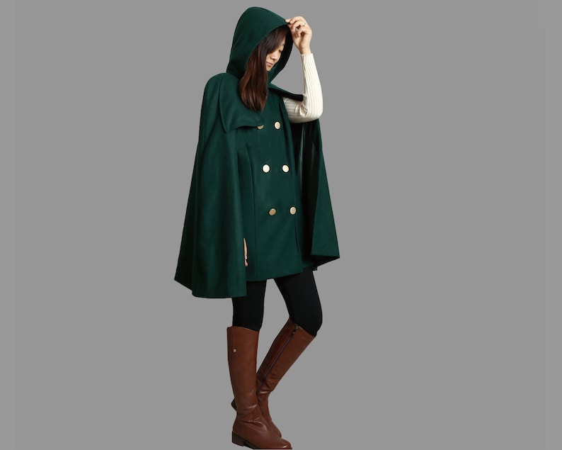 Cape coat with hood, wool poncho jacket, high neck coat, wool cloak coat, wool shawl winter coat, vintage capeY1108 image 7