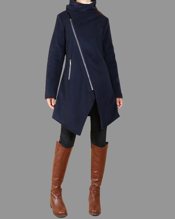 Wool Coat asymmetrical Jacket winter Jacket wool Coat trench Coat zipper Coat long Overcoaty1158 Etsy Ireland