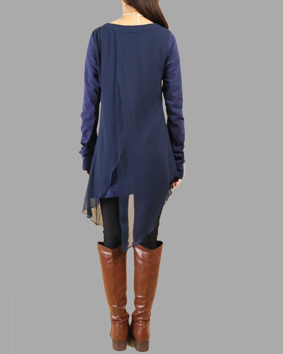 Women's Cotton and Chiffon Tunic Dress, Long Sleeve Tunic
