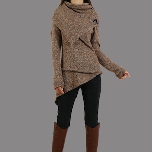 Pullover sweater, Asymmetrical knit tops, long sleeve t-shirt, poncho neck top(Y1081)