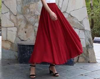 Women's elastic waist skirt, maxi skirt, chiffon skirt, long skirt, summer skirt, A-line skirt, customized summer dark blue skirt(Q2021)