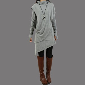 Thumb hole Sleeves tunic dress, Cotton dress, High Neck Asymmetric T-shirt, Long Sleeve Tunic Top, Oversized T-shirt Customized(Y1087)