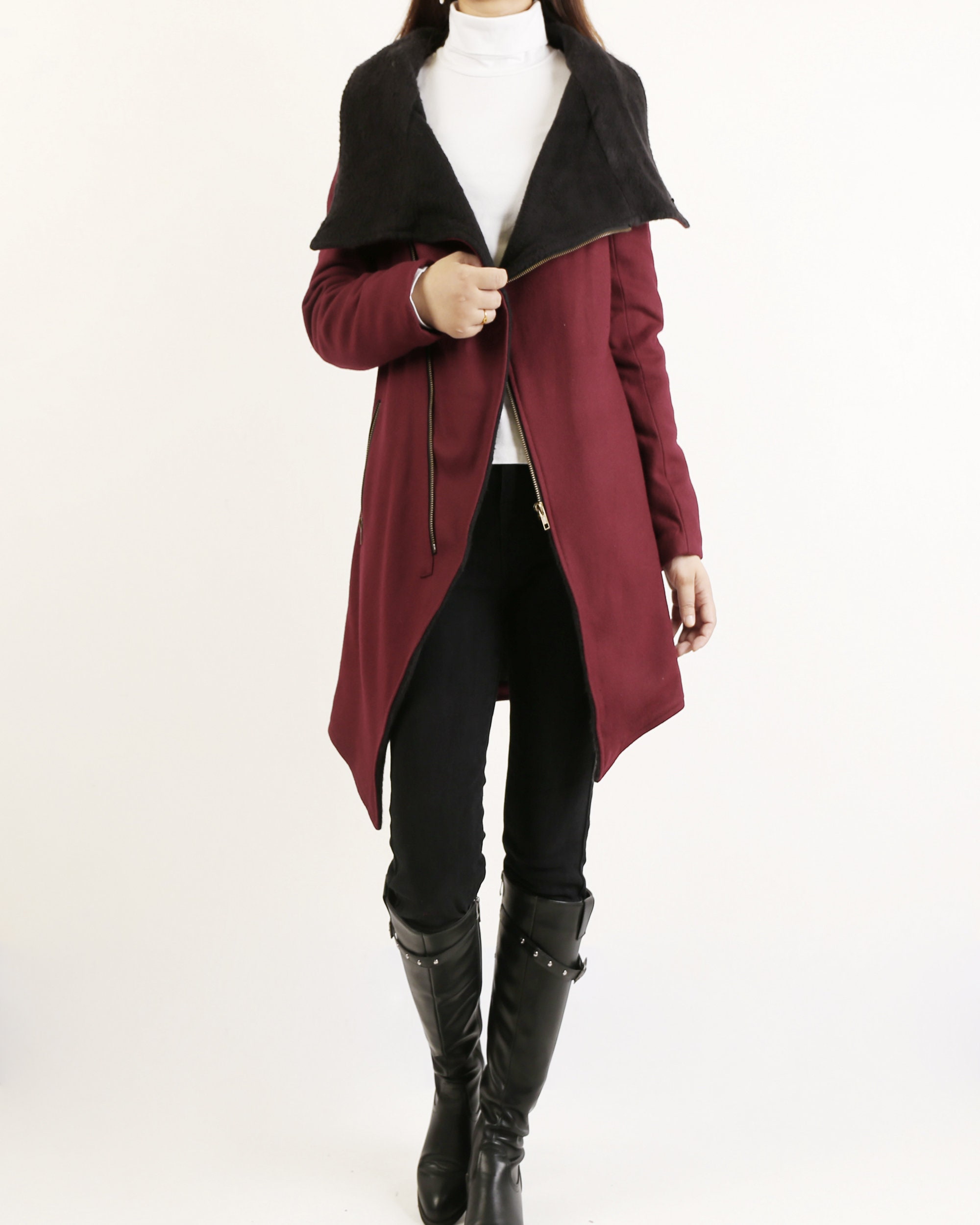Wool Coat With Hood/asymmetrical Jacket/winter Jacket/wool Wool Coat With Hood/asymmetrical Jacket/winter Jacket/wool
