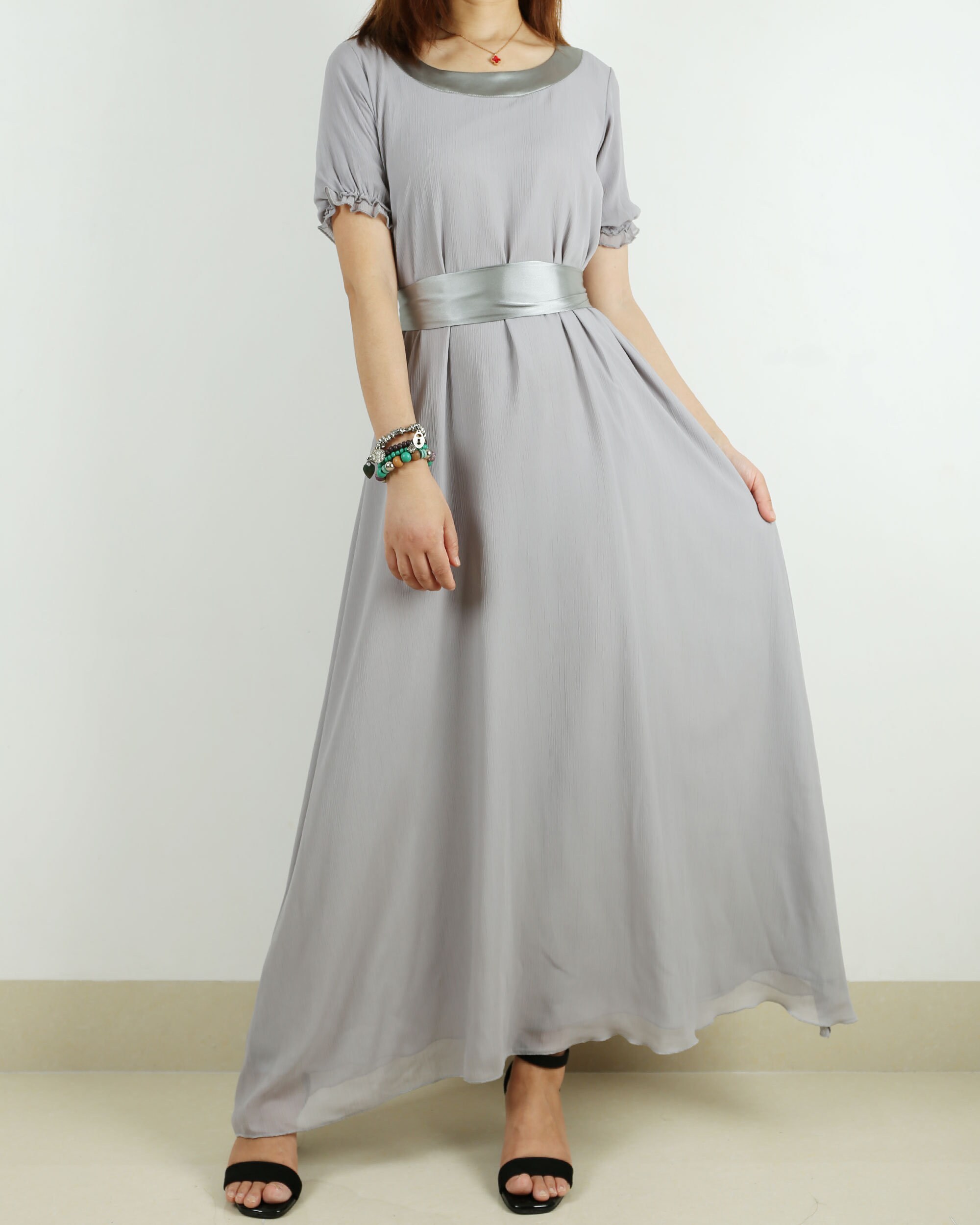 bridesmaid pleated chiffon maxi dress Ever-Pretty A-Line Pleated Chiffon Tie-Waist Evening Dress