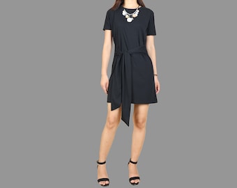 Mini dress, short sleeve cotton dress, cotton tunic dress, crew neck dress, cotton tunic top(Q1070)