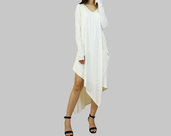 Modal Cotton Asymmetrical Dress: Long Sleeve Maxi Dress